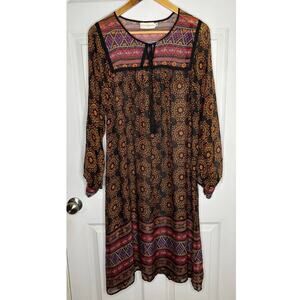 Johnny Was 4 Love and Liberty Women’s Medium 100% Silk Dress Sheer Long Sleeve